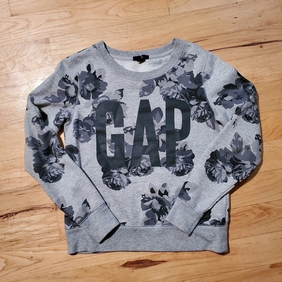 𝅺Gap Gray Floral Flower Crew Neck Sweatshirt Size Jr Medium - Picture 1 of 5